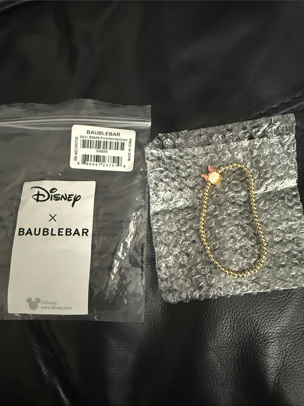Disney x BaubleBar Gold Minnie Mouse Bracelet with Pink Bow